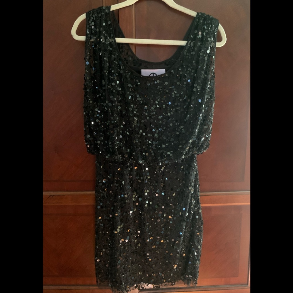 JS Collections Black sequined mini LBD